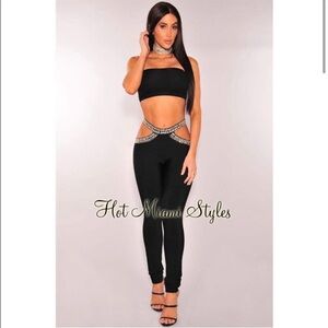Rhinestone Bandage High Waist Pants